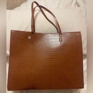 BEIs large croc tote in chestnut brown.